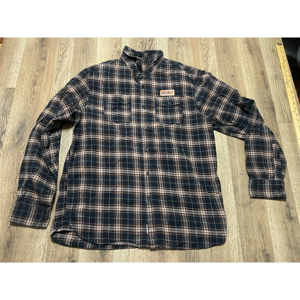 Leinenkugel's Shirt, Men's Large, Brown Black, Plaid, Button Up, Flannel